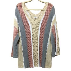🎉 HOST PICK POL ANTHROPOLOGIE Pink Grey Cream Vertical Stripe Sweater Sz L